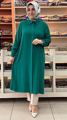 Krep Kumaş Basic Uzun Tunik Zümrüt/4215 - Thumbnail