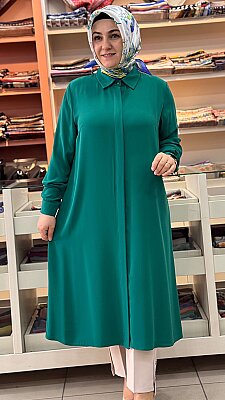 Krep Kumaş Basic Uzun Tunik Zümrüt/4215 - Thumbnail
