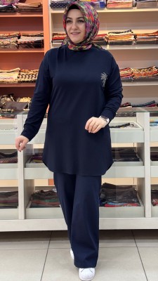 İnza Moda - Kristal Palmiye Taşlı Tunik Lacivert/1381