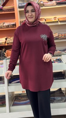 Kristal Palmiye Taşlı Tunik Bordo/1381 - Thumbnail
