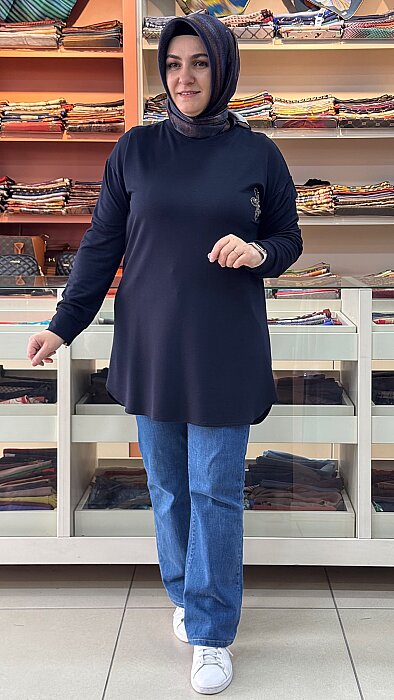 İnza Moda - Kristal Papatya Taşlı Tunik Lacivert/1390 
