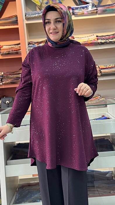 Simli Battal Tunik Bordo/ 1420 - Thumbnail