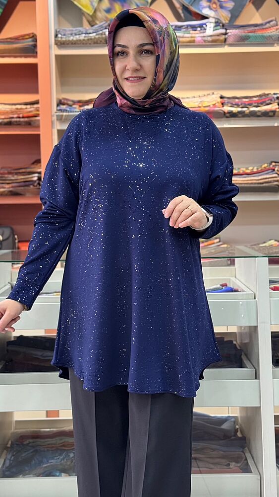 Simli Battal Tunik Lacivert/ 1420
