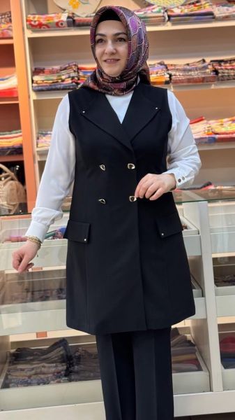 Kruvaze Yelekli Üçlü Takım Siyah/2527870