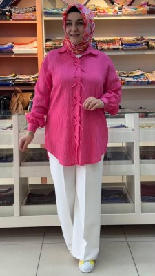 inza moda - Kurdale Detaylı Gömlek Tunik Fuşya/2300