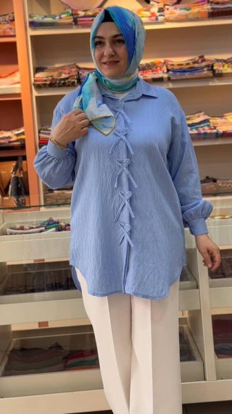 Kurdale Detaylı Gömlek Tunik Mavi/2300