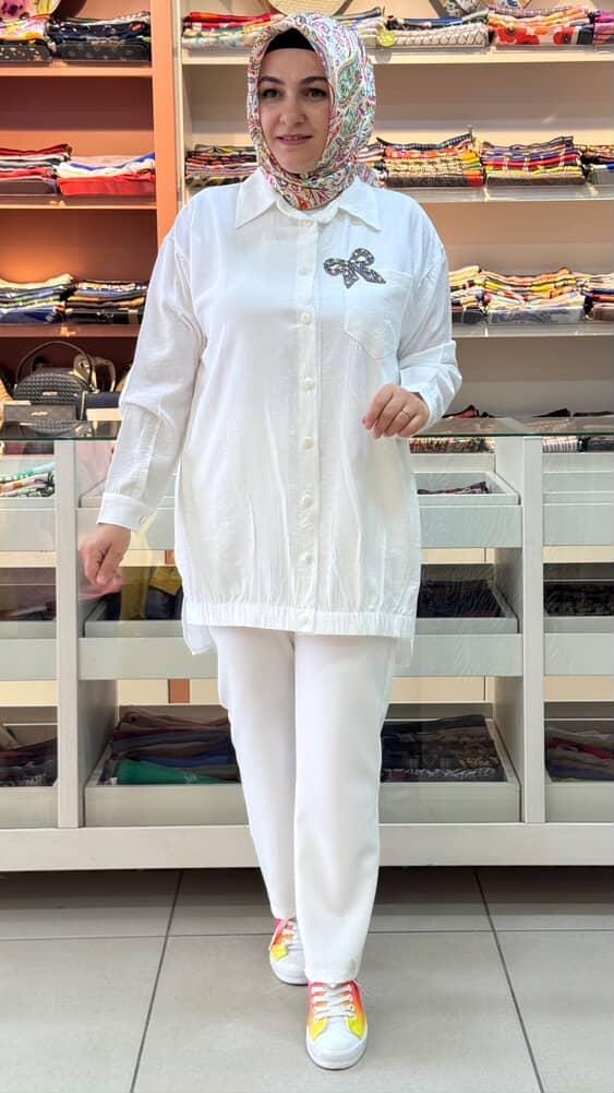  - Kurdela Detaylı Tunik Ekru/7457