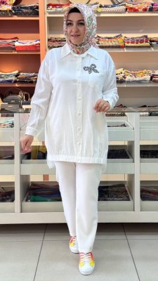 Kurdela Detaylı Tunik Ekru/7457 - Thumbnail