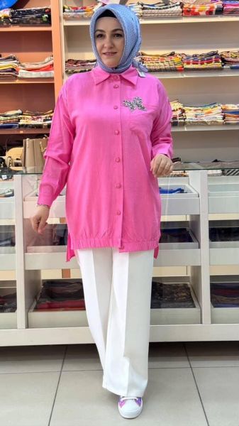 Kurdela Detaylı Tunik Pembe/7457