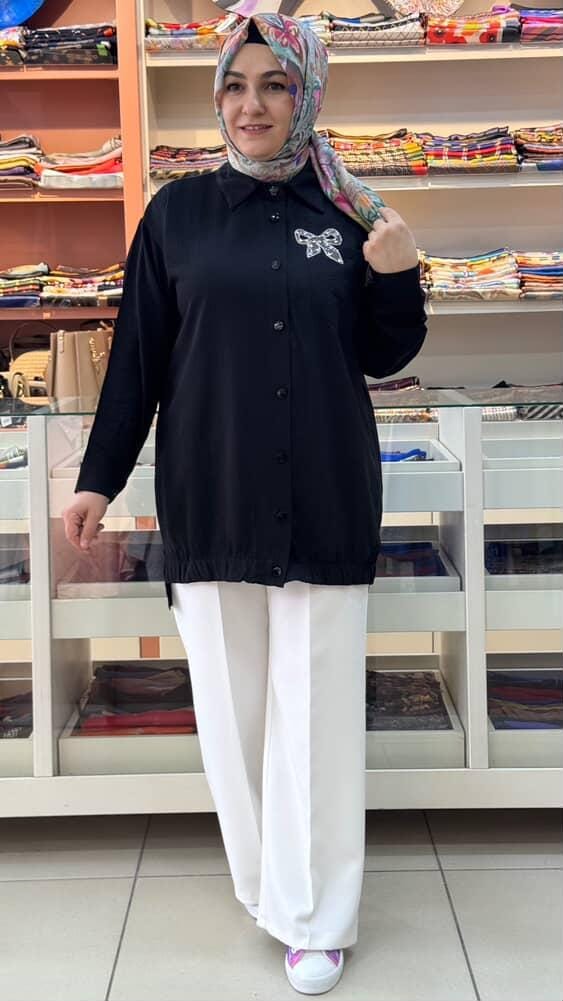  - Kurdela Detaylı Tunik Siyah/7457