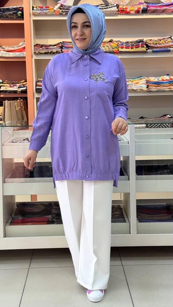  - Kurdela Detaylı Tunik Mor/7457