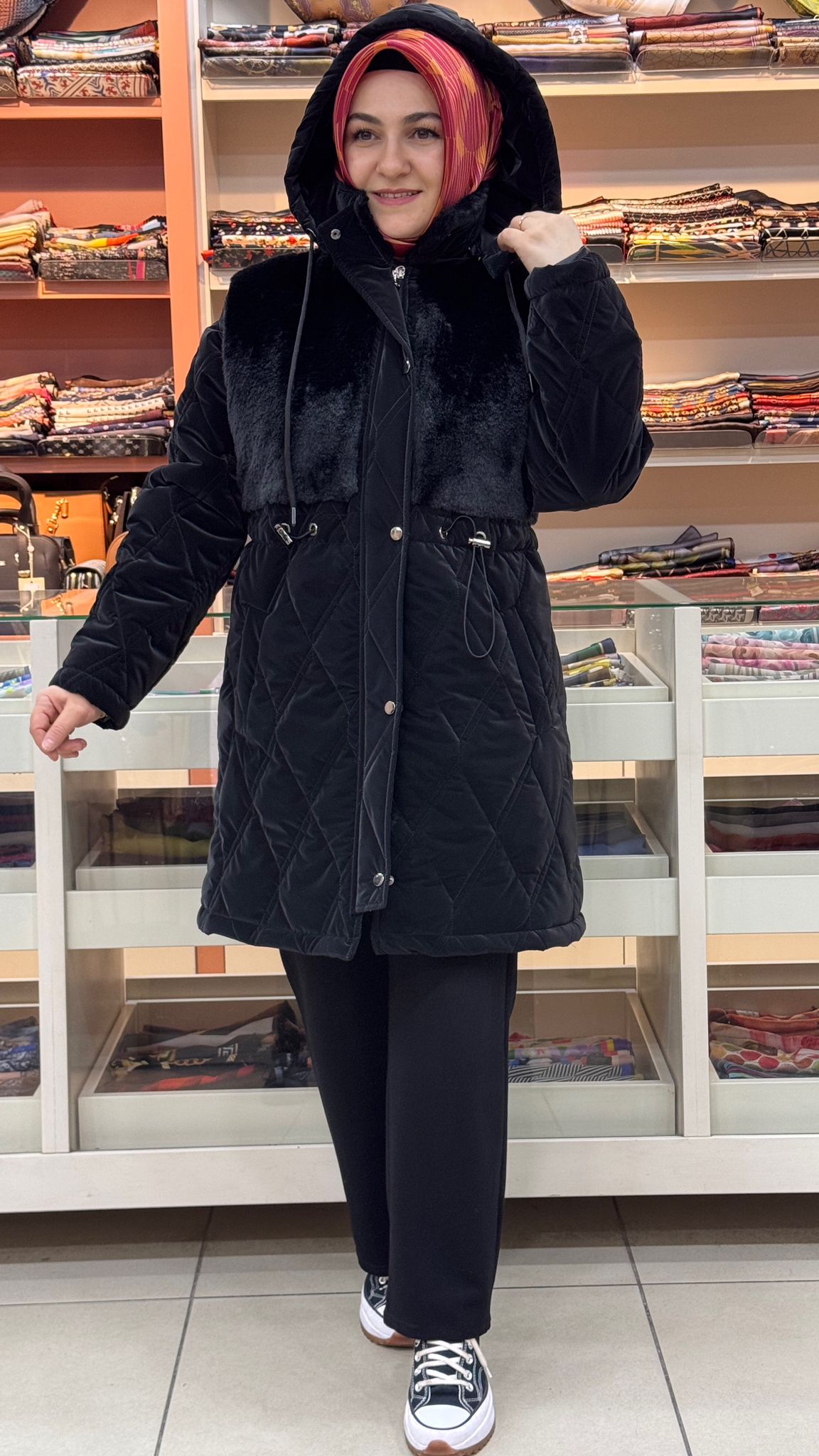 Janset - Kürk Detaylı Mont Siyah/6207