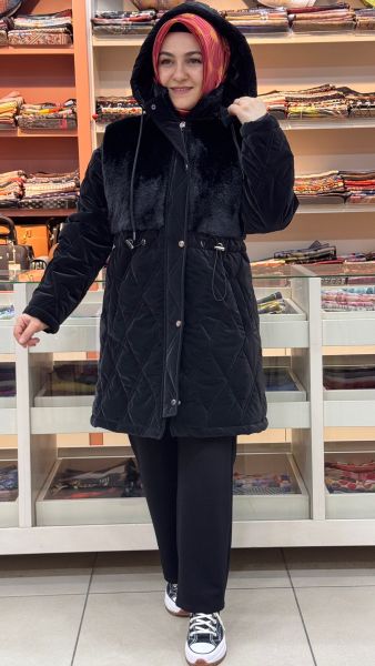 Kürk Detaylı Mont Siyah/6207