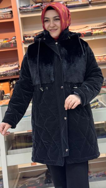 Kürk Detaylı Mont Siyah/6207