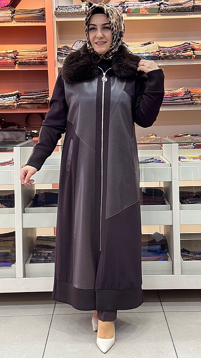Kürk Ve Deri Detaylı Kap Kahve/1600