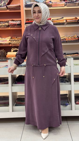 Kuş Gözü Detaylı Etekli Takım Mürdüm/1173