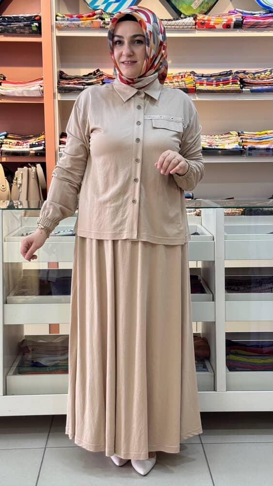 Gaze - Kuş Gözü Detaylı Etekli Takım Bej/6036