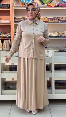 Gaze - Kuş Gözü Detaylı Etekli Takım Bej/6036