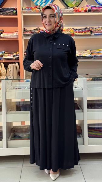 Kuş Gözü Detaylı Etekli Takım Siyah/6036