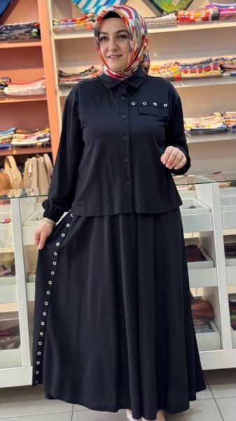 Kuş Gözü Detaylı Etekli Takım Siyah/6036