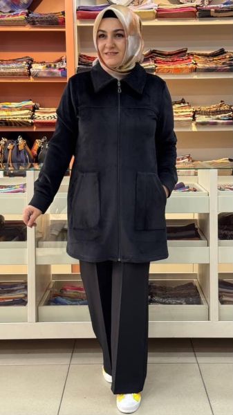 Kuşaklı Ceket Kap Siyah/9215