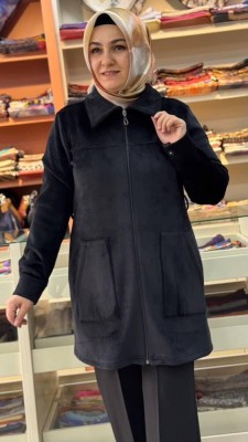 Kuşaklı Ceket Kap Siyah/9215 - Thumbnail