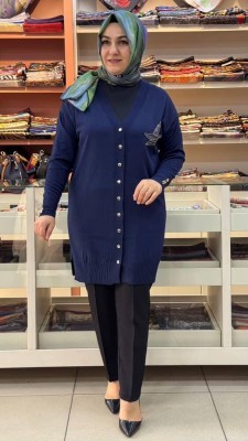  - Kuşlu Triko Hırka Lacivert/3207