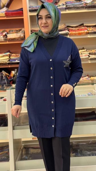 Kuşlu Triko Hırka Lacivert/3207
