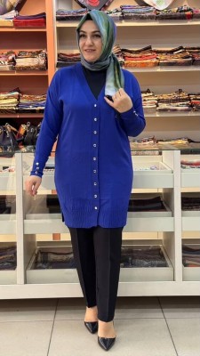  - Kuşlu Triko Hırka Saks/3207