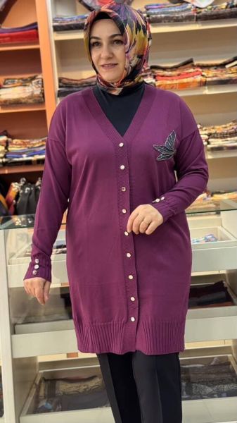 Kuşlu Triko Hırka Mürdüm/3207