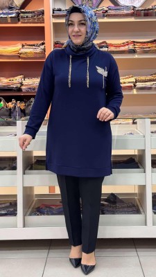 inza moda - Lale Taş Detaylı Yaka Tunik Lacivert/1861