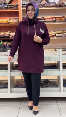 inza moda - Lale Taş Detaylı Yaka Tunik Bordo/1861