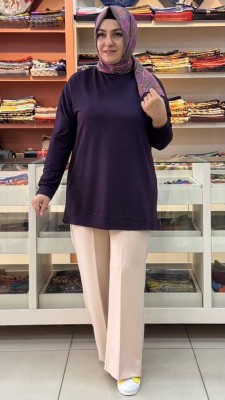 Kado - Lale Taşlı Kısa Sweat Tunik Mürdüm/9667