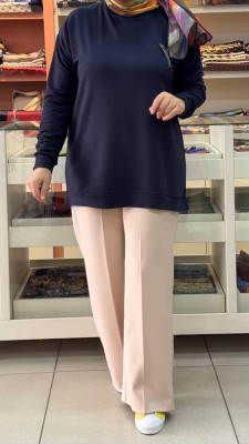 Kado - Lale Taşlı Kısa Sweat Tunik Antrasit/9667