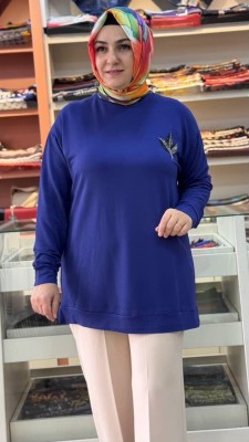 Lale Taşlı Kısa Sweat Tunik İndigo/9667 - Thumbnail