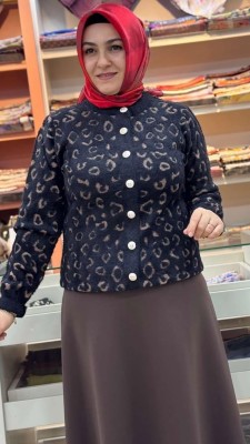 Leopar Desen Hırka Siyah/4826 - Thumbnail