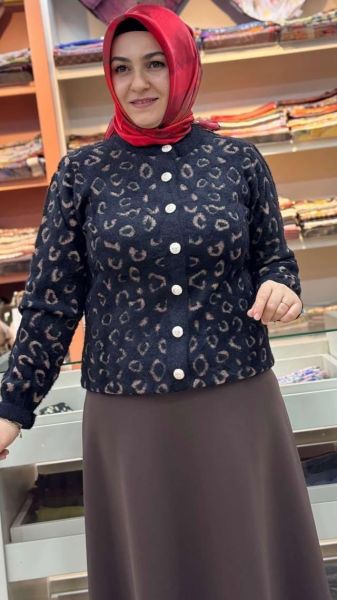 Leopar Desen Hırka Siyah/4826