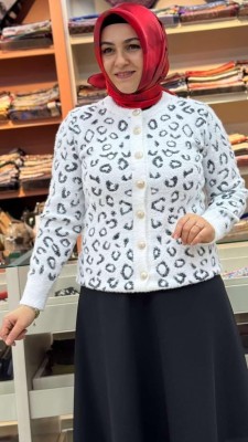 Leopar Desen Hırka Ekru/4826 - Thumbnail