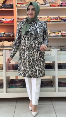 Livza - Leopar Desenli Tunik Yeşil/9086