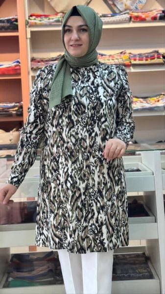 Leopar Desenli Tunik Yeşil/9086