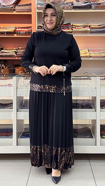 Leopar Etekli Takım Siyah / 7331