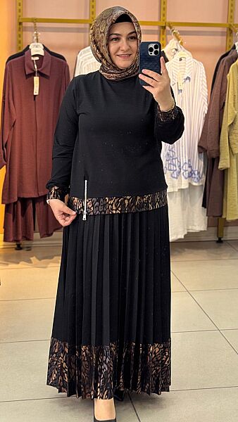 Leopar Etekli Takım Siyah / 7331