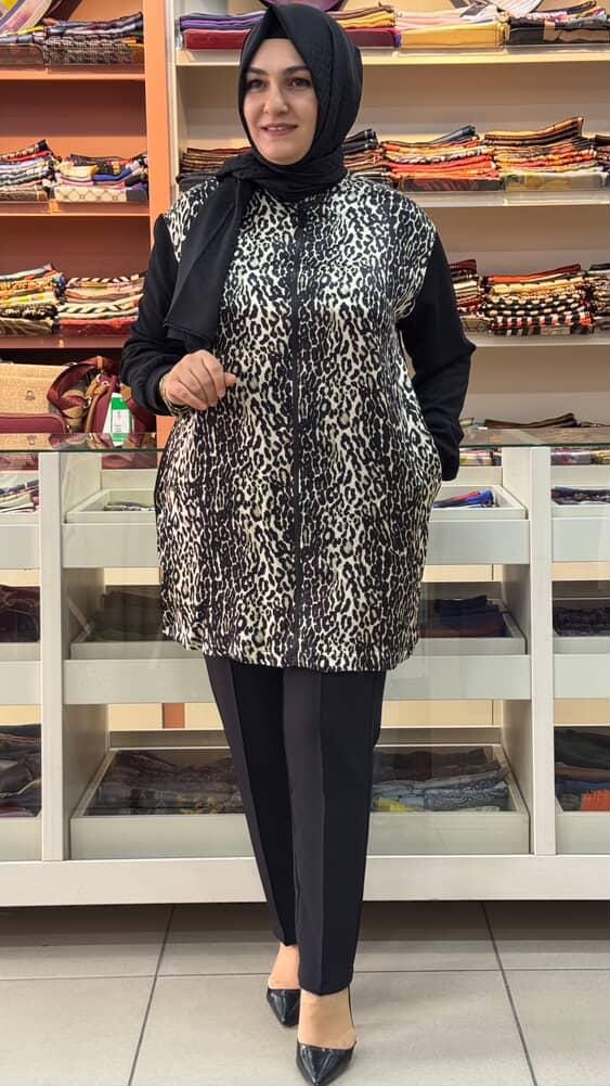 Armine Trend - Leopar Saten Detaylı Tunik Siyah/4290