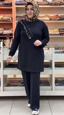 Kado - Leopar Tül Detaylı Tunik Siyah/257011