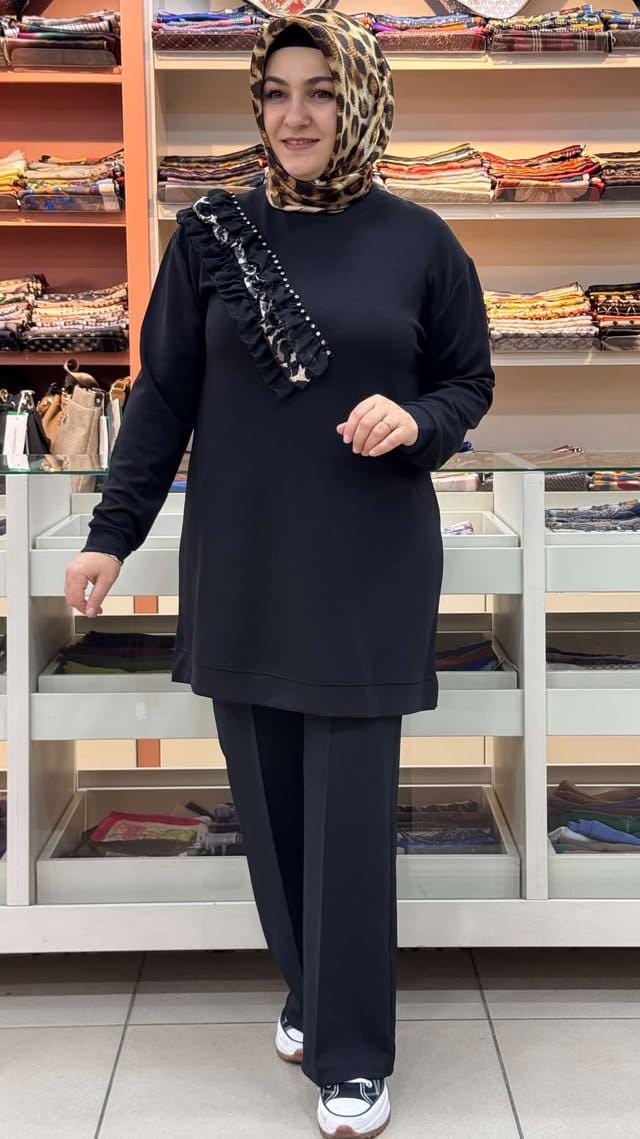 Kado - Leopar Tül Detaylı Tunik Siyah/257011