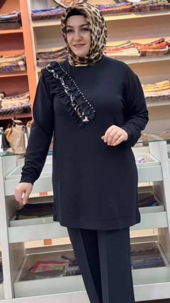 Leopar Tül Detaylı Tunik Siyah/257011