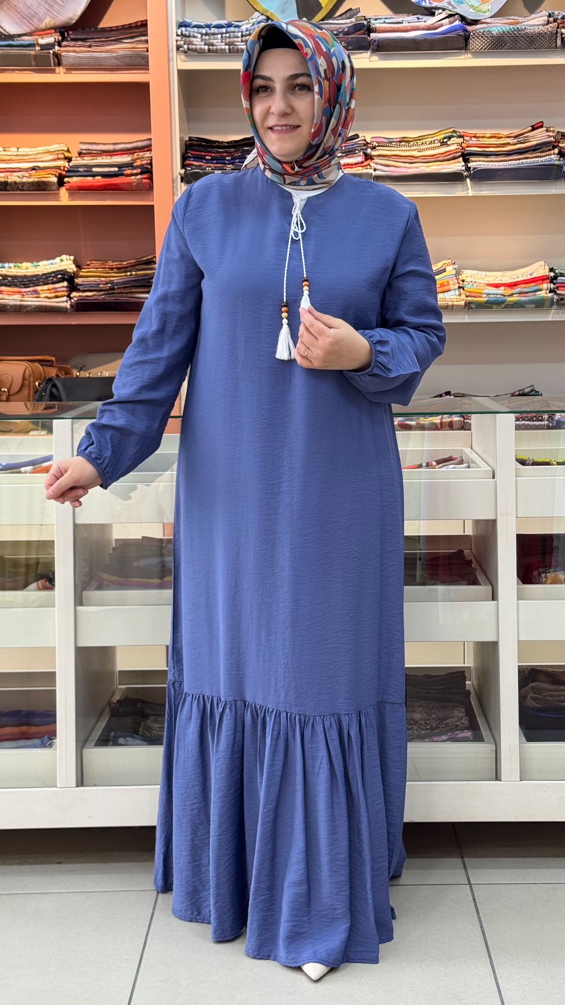 İnza Moda - Mango Düz İpli Elbise İndigo/5290 