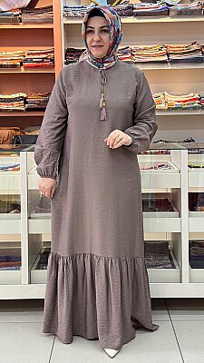 İnza Moda - Mango Düz İpli Elbise Vizon/5290