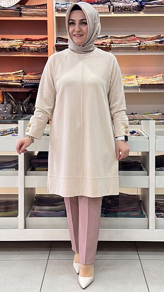 Manşet Aksesuarlı Tunik Bej/4069