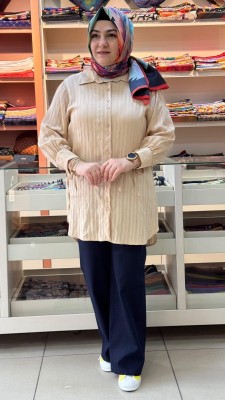 Manşeti Bağcık Detaylı Tunik Sütlü Kahve/2905 - Thumbnail